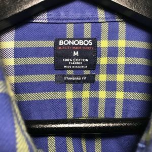 Bonobos Flannel Standard Fit Blue Green Plaid Medium